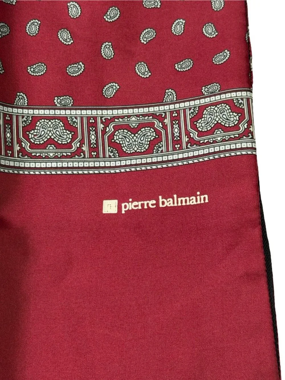 Pierre Balmain Reversible Silk Wool Scarf Burgundy Paisley Black Italy 54